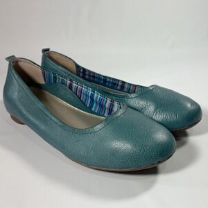 Aetrex Erica Women's Blue Leather Ballet Flats Arch Support Striped Lining 8.5